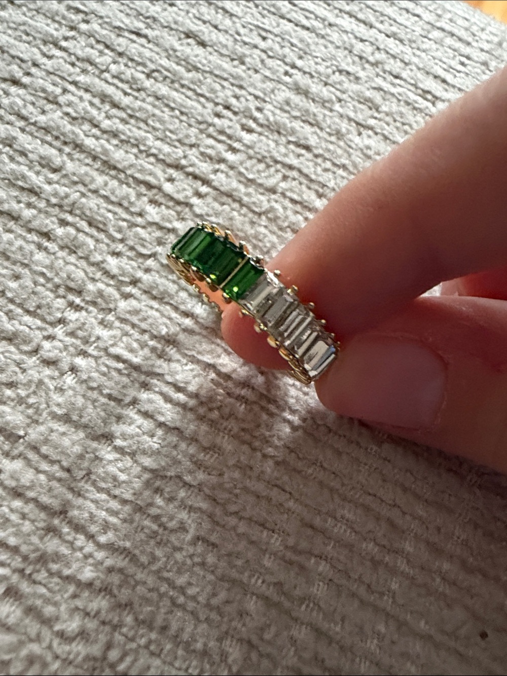 Baublebar Gold Band Ring with Green and Clear Baguette Stones